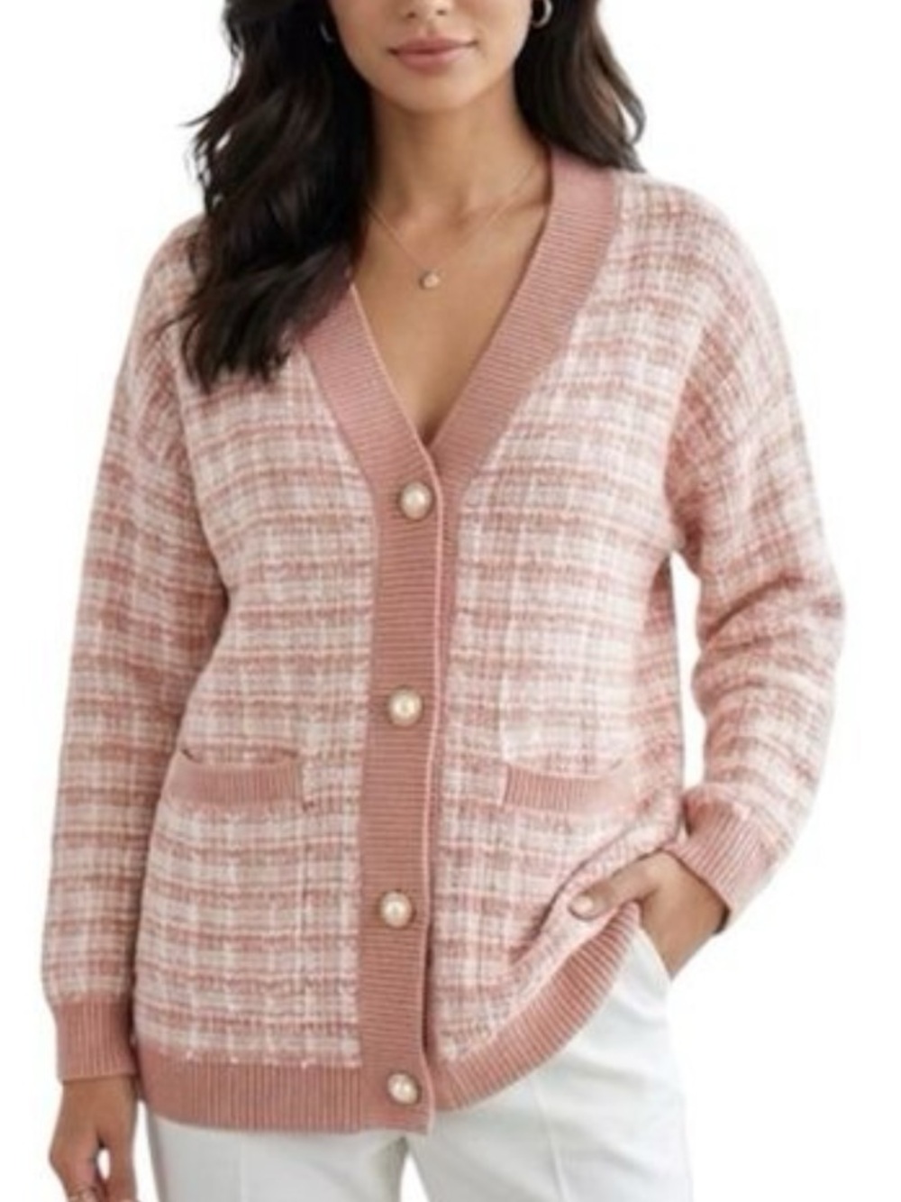 Aritzia Babaton Pink Lacer Cardigan Size XXS Oversized 100% Merino Wool Preppy